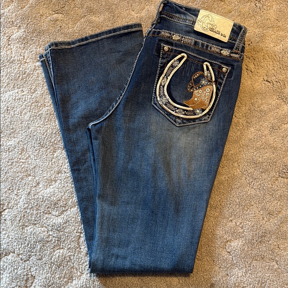 Women's Blue Jeans with Embellished Pocket